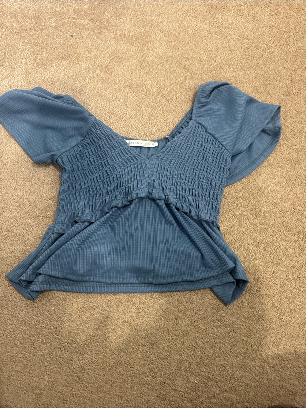 Altar'd State Dusty Blue Smocked Peplum Top